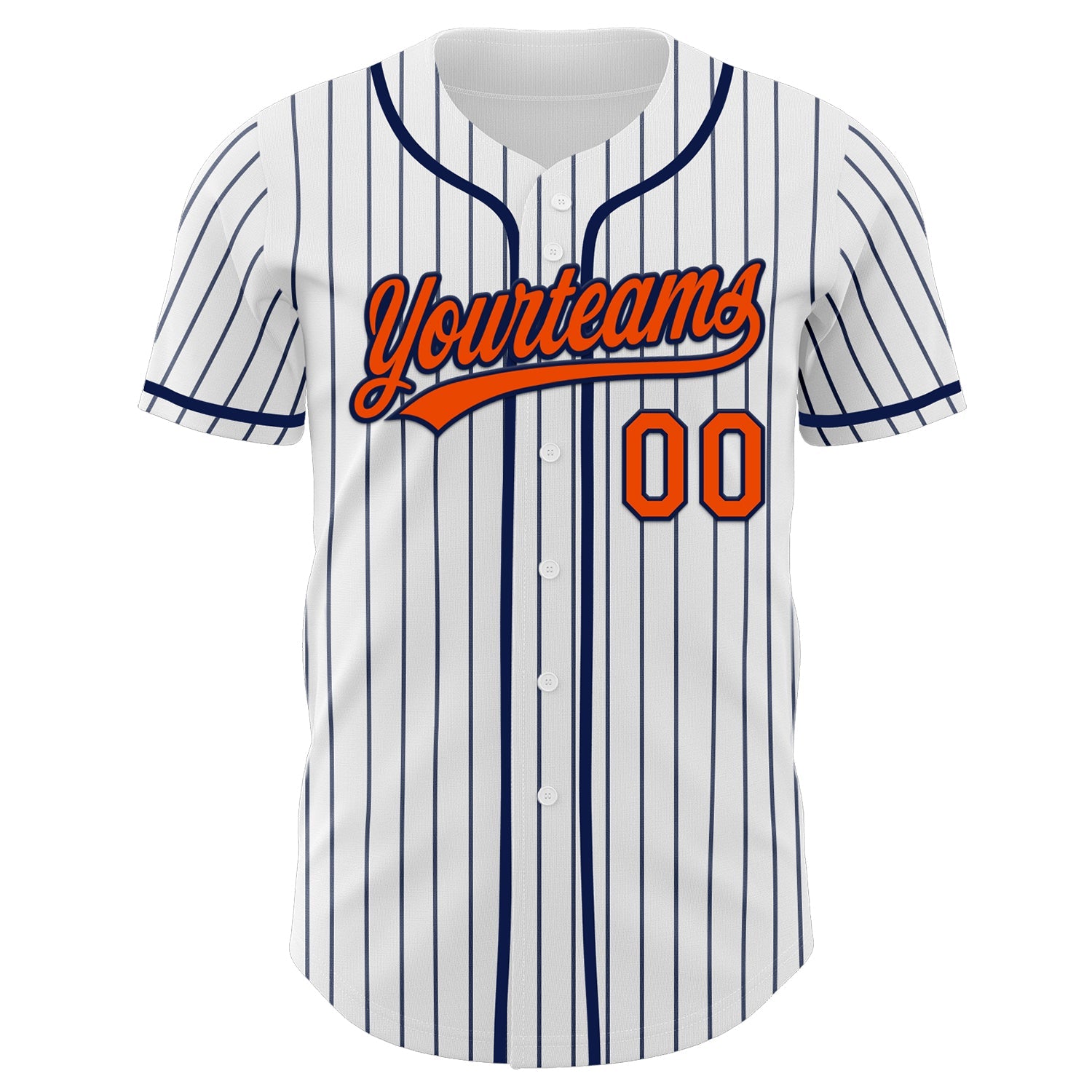 Custom White Navy Pinstripe Orange-Navy Authentic Baseball Jersey view 4