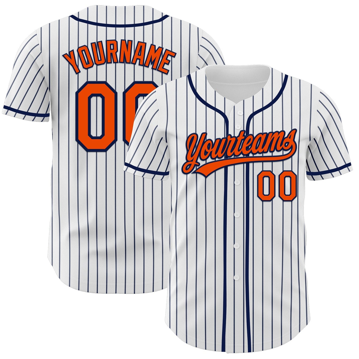 Custom White Navy Pinstripe Orange-Navy Authentic Baseball Jersey - Main View