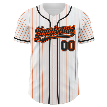 Custom White Orange Pinstripe Black-Orange Authentic Baseball Jersey view 4
