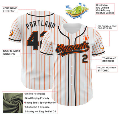 Custom White Orange Pinstripe Black-Orange Authentic Baseball Jersey view 5