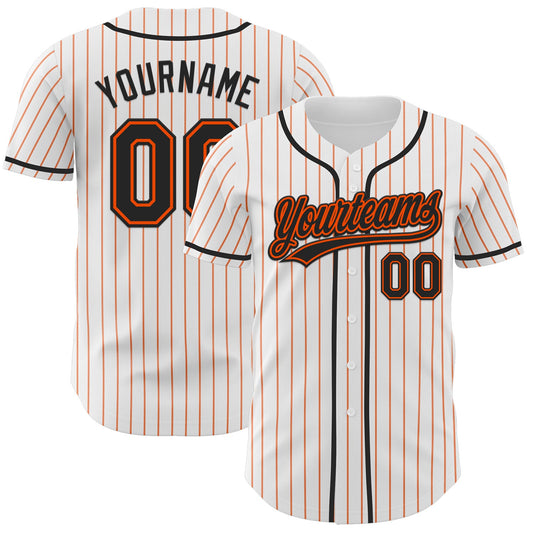Custom White Orange Pinstripe Black-Orange Authentic Baseball Jersey - Main View