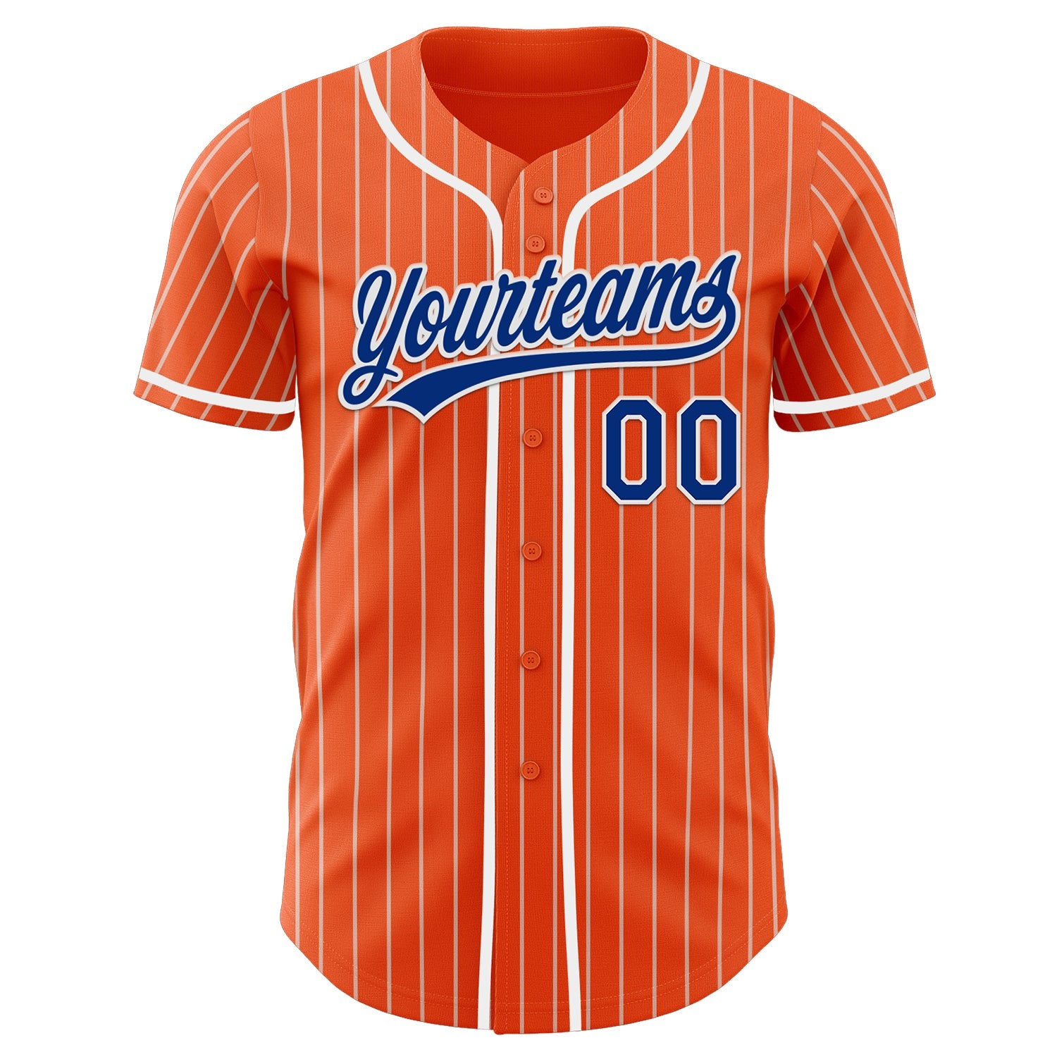 Custom Orange White Pinstripe Royal-White Authentic Baseball Jersey view 4