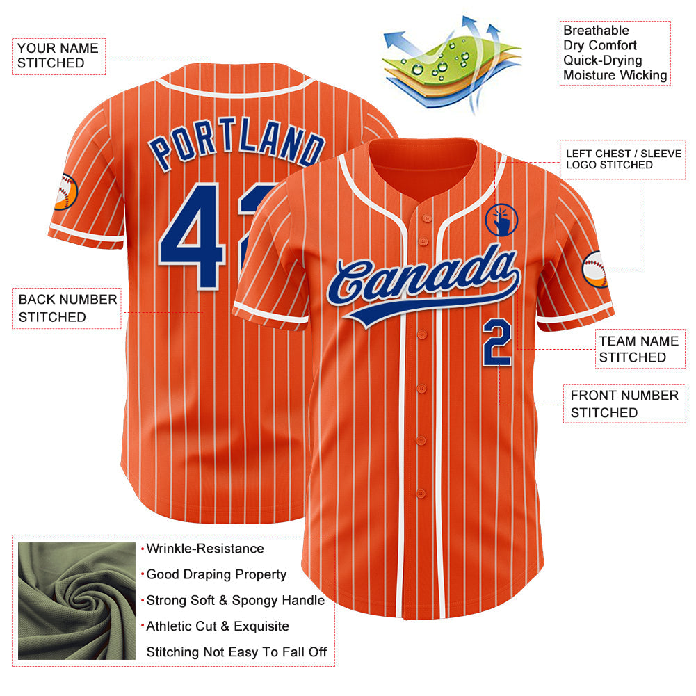 Custom Orange White Pinstripe Royal-White Authentic Baseball Jersey view 5