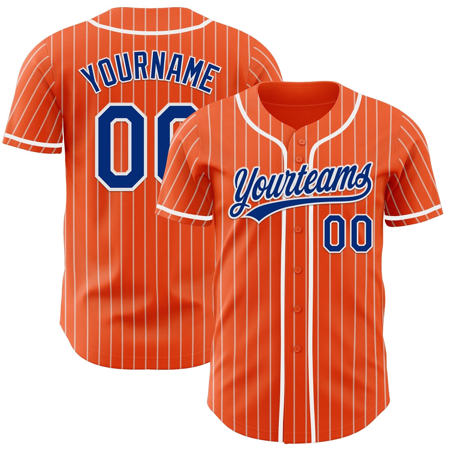 Custom Orange White Pinstripe Royal-White Authentic Baseball Jersey - Main View