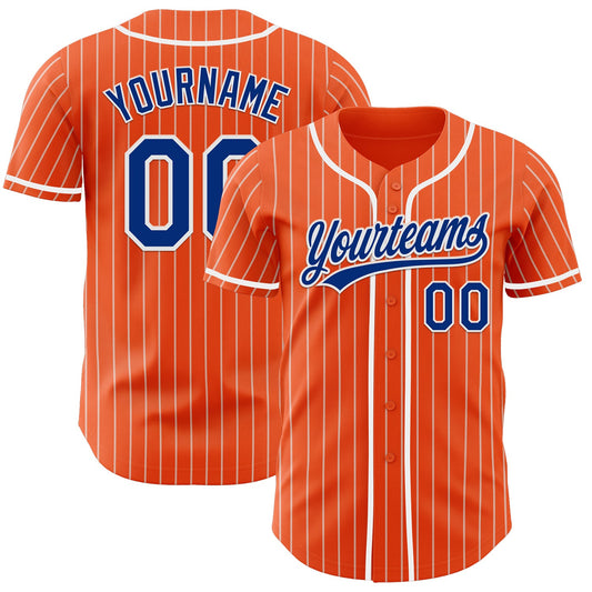 Custom Orange White Pinstripe Royal-White Authentic Baseball Jersey - Main View