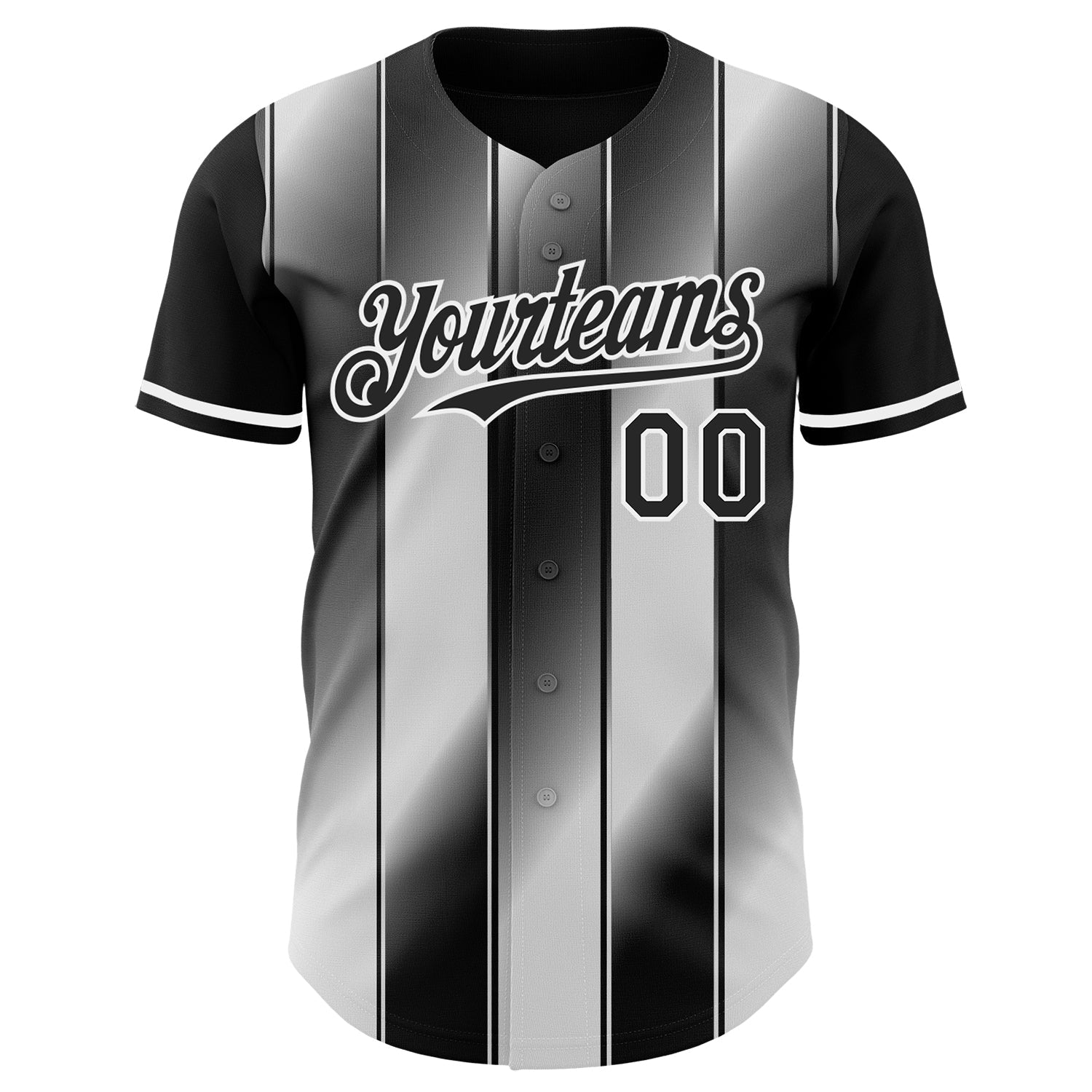 Custom Black-White Gradient Classic Vertical Stripe Authentic Baseball Jersey view 2