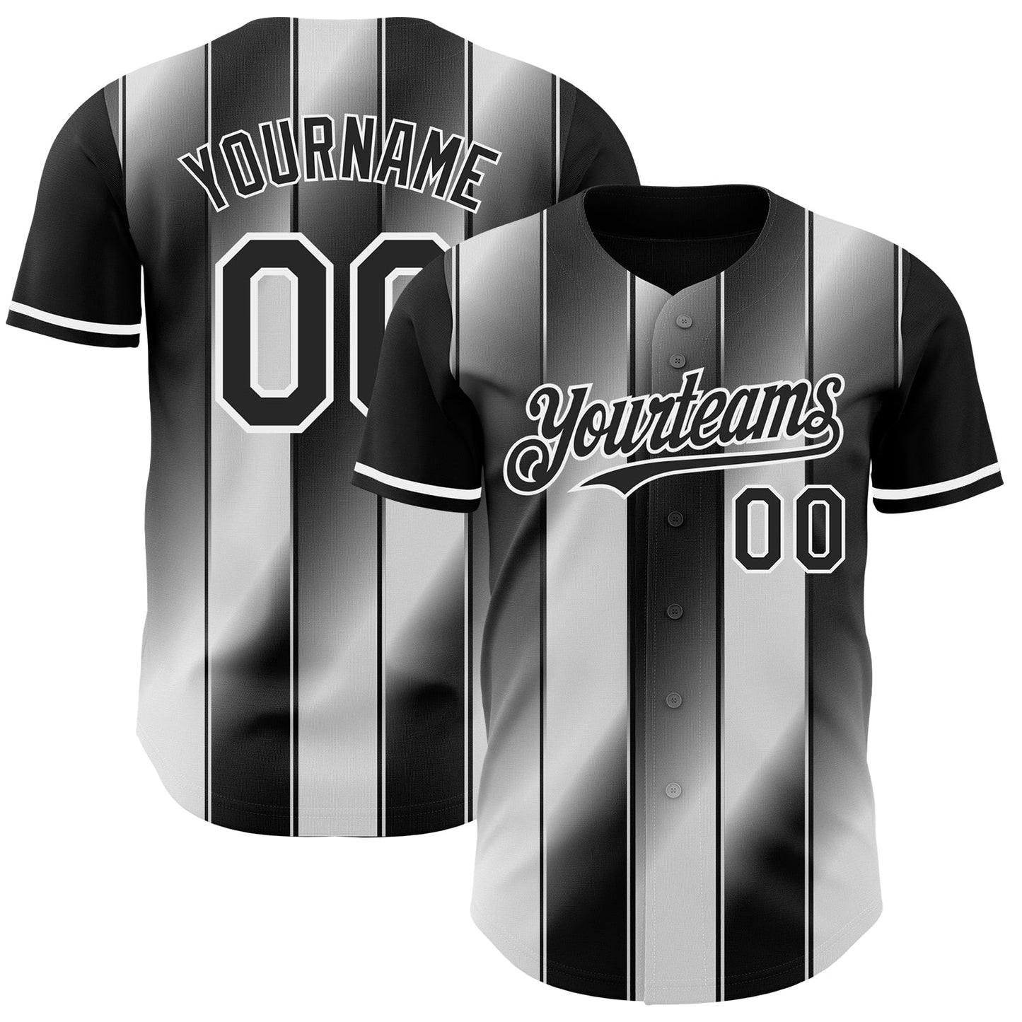 Custom Black-White Gradient Classic Vertical Stripe Authentic Baseball Jersey - Main View