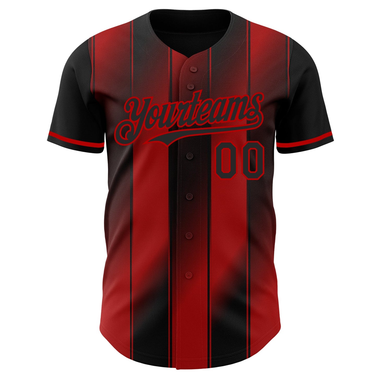 Custom Black-Red Gradient Classic Vertical Stripe Authentic Baseball Jersey view 2