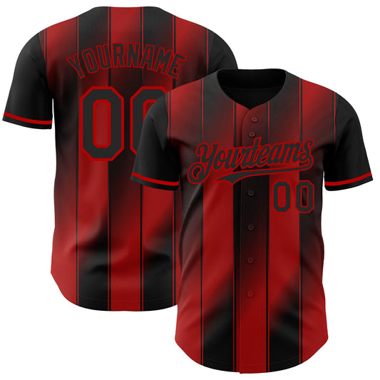 Custom Black-Red Gradient Classic Vertical Stripe Authentic Baseball Jersey - Main View