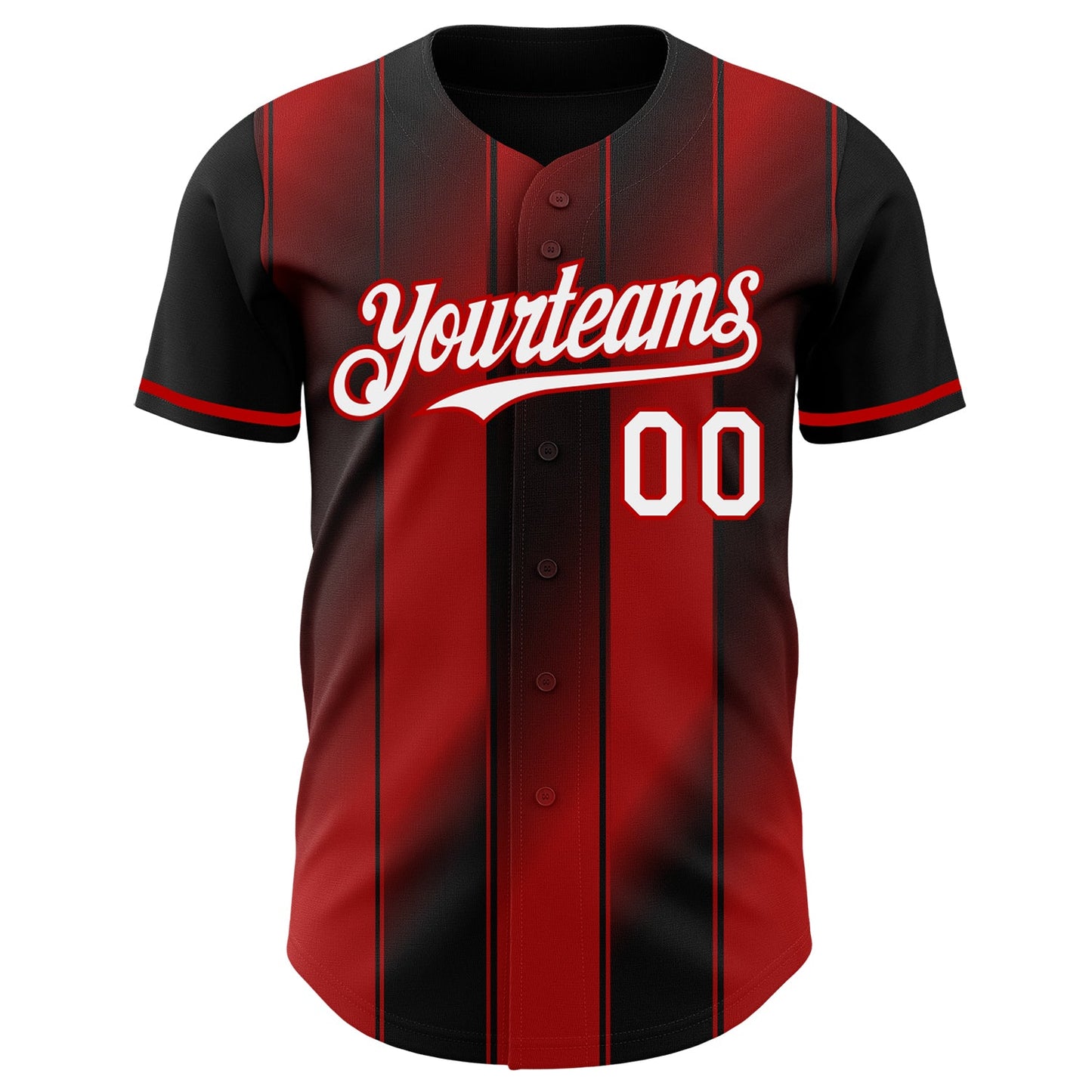 Custom Black White-Red Gradient Classic Vertical Stripe Authentic Baseball Jersey view 2