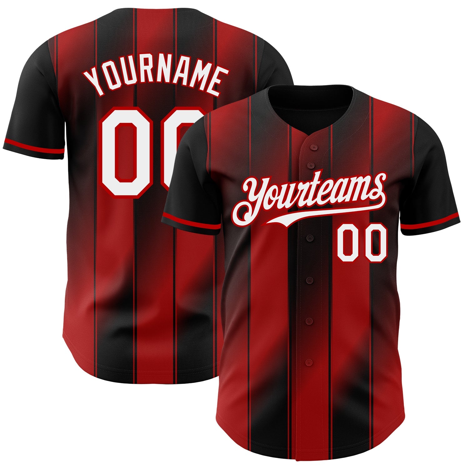 Custom Black White-Red Gradient Classic Vertical Stripe Authentic Baseball Jersey - Main View
