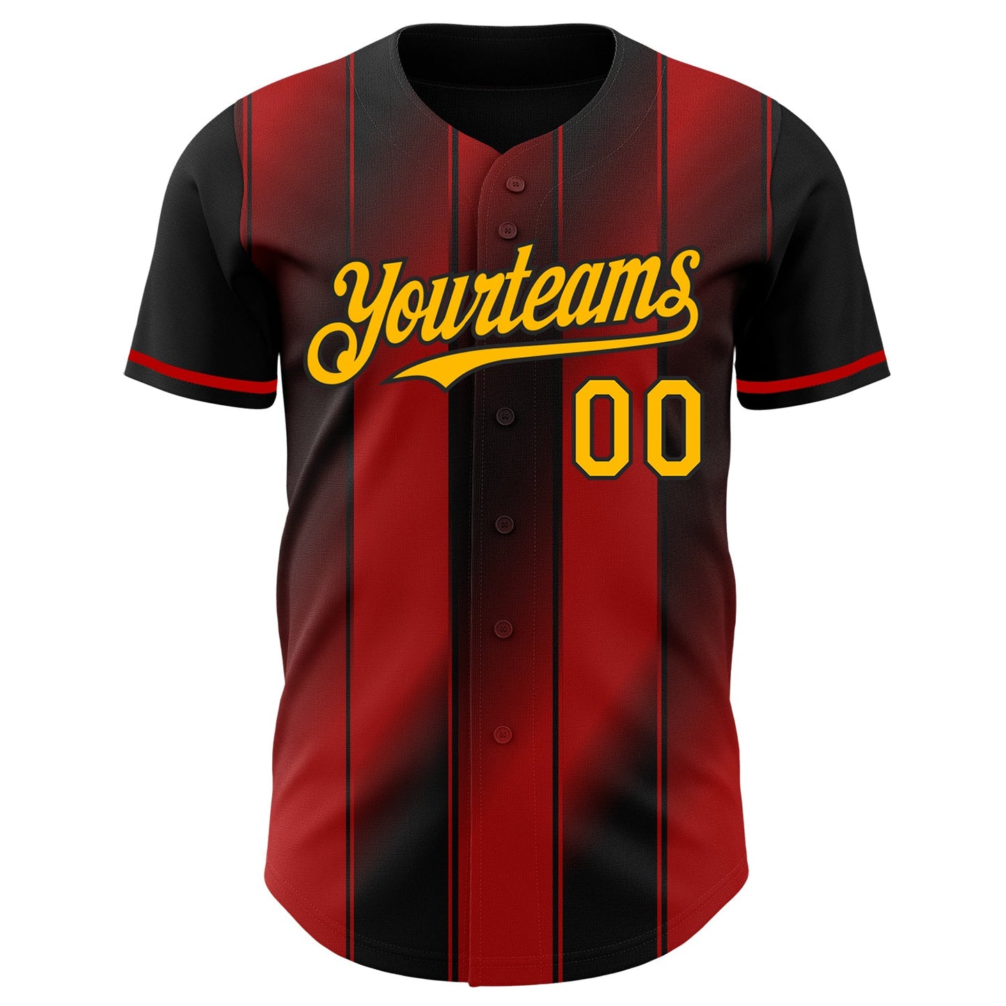 Custom Black Gold-Red Gradient Classic Vertical Stripe Authentic Baseball Jersey view 2