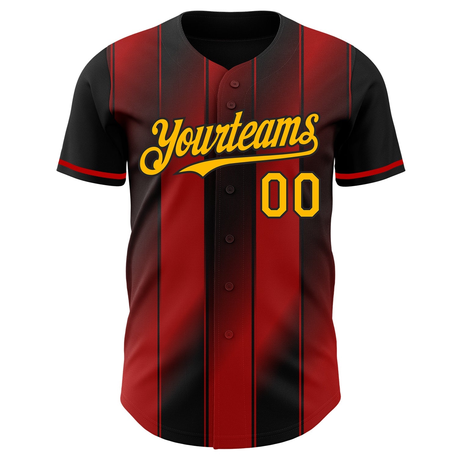 Custom Black Gold-Red Gradient Classic Vertical Stripe Authentic Baseball Jersey view 2