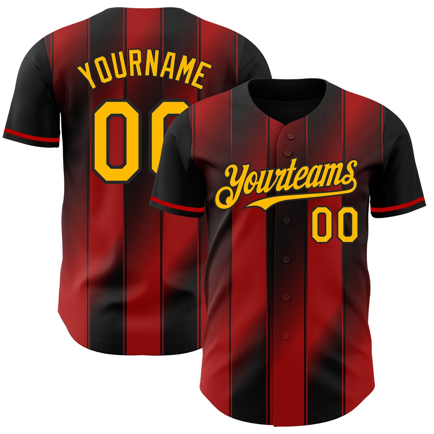 Custom Black Gold-Red Gradient Classic Vertical Stripe Authentic Baseball Jersey - Main View