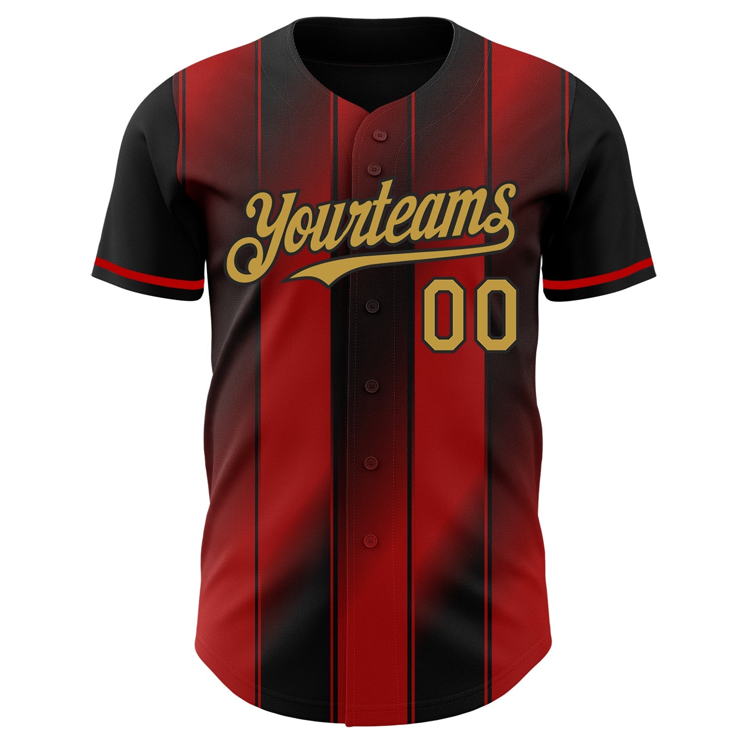 Custom Black Old Gold-Red Gradient Classic Vertical Stripe Authentic Baseball Jersey view 2