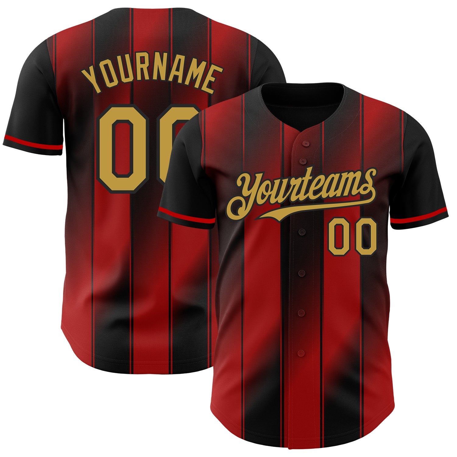 Custom Black Old Gold-Red Gradient Classic Vertical Stripe Authentic Baseball Jersey - Main View