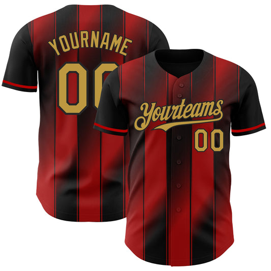 Custom Black Old Gold-Red Gradient Classic Vertical Stripe Authentic Baseball Jersey - Main View
