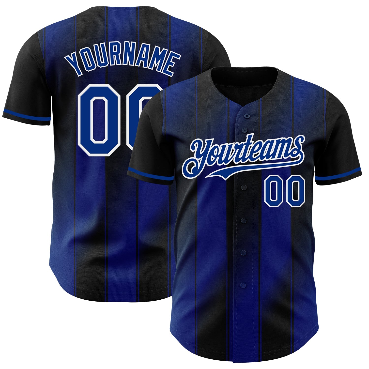 Custom Black Royal-White Gradient Classic Vertical Stripe Authentic Baseball Jersey - Main View