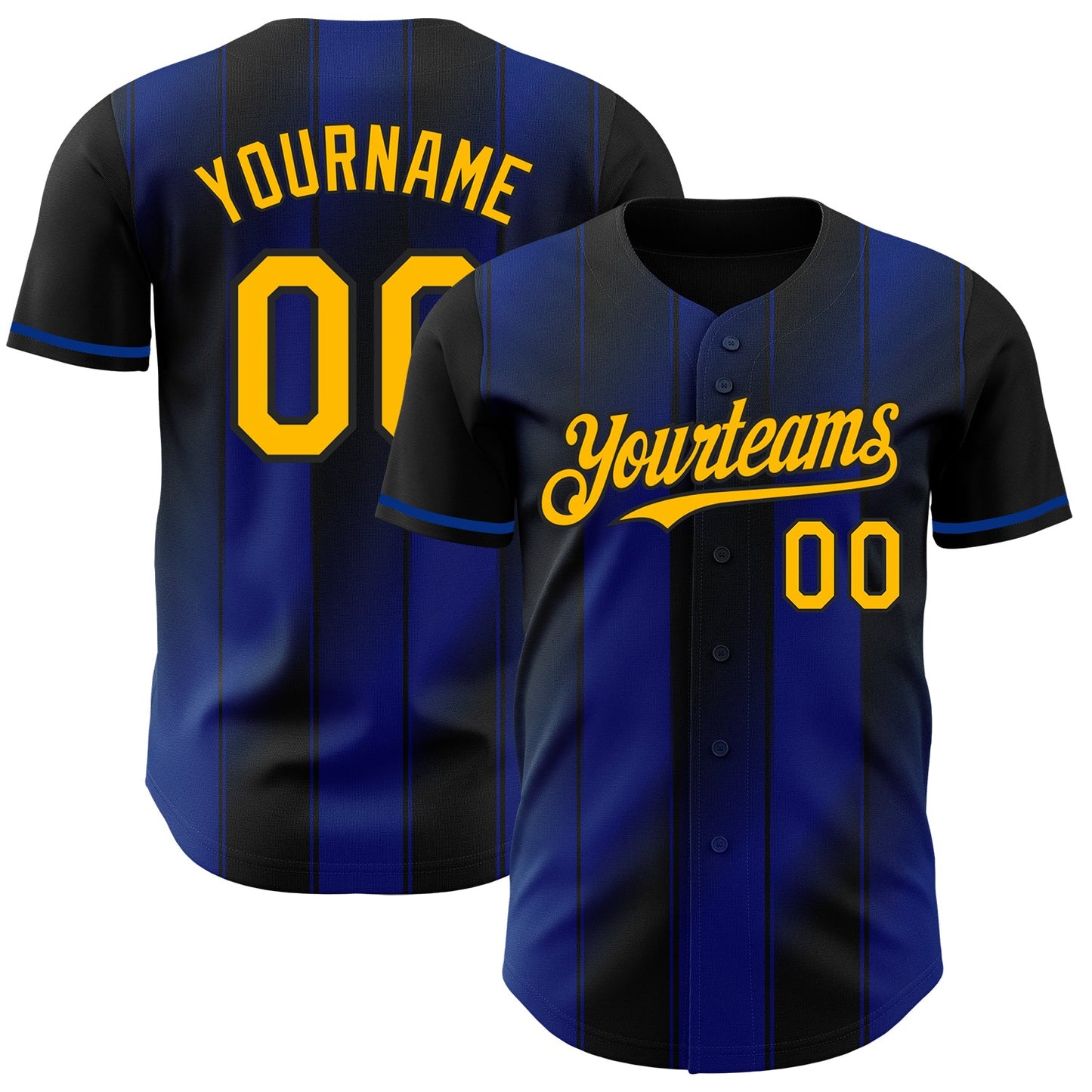 Custom Black Gold-Royal Gradient Classic Vertical Stripe Authentic Baseball Jersey - Main View