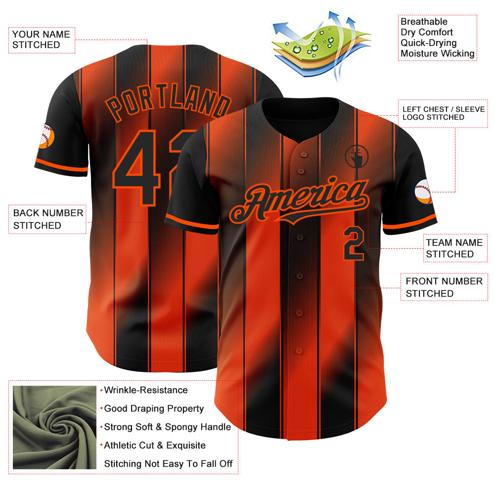 Custom Black-Orange Gradient Classic Vertical Stripe Authentic Baseball Jersey view 3