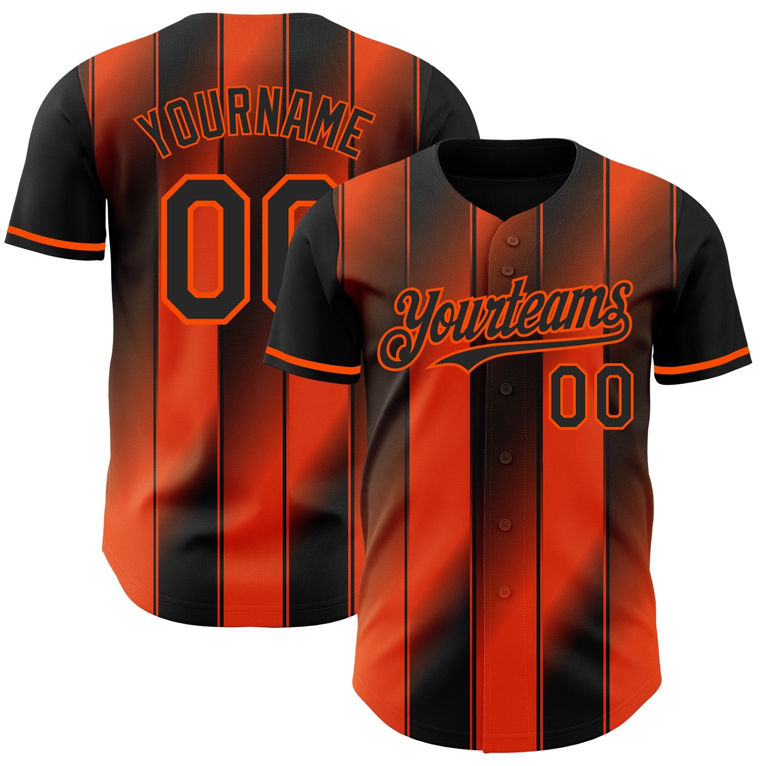 Custom Black-Orange Gradient Classic Vertical Stripe Authentic Baseball Jersey - Main View