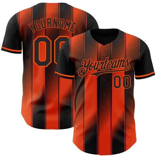 Custom Black-Orange Gradient Classic Vertical Stripe Authentic Baseball Jersey - Main View