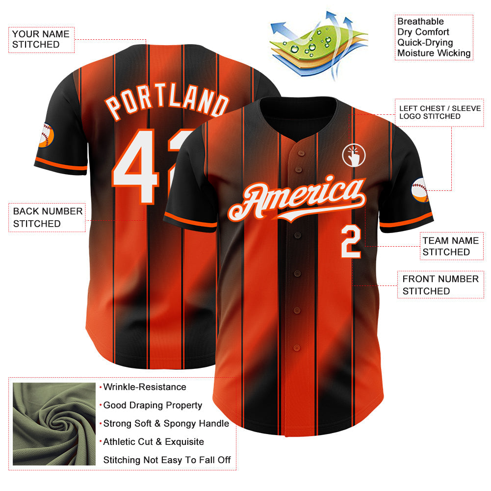 Custom Black White-Orange Gradient Classic Vertical Stripe Authentic Baseball Jersey view 3