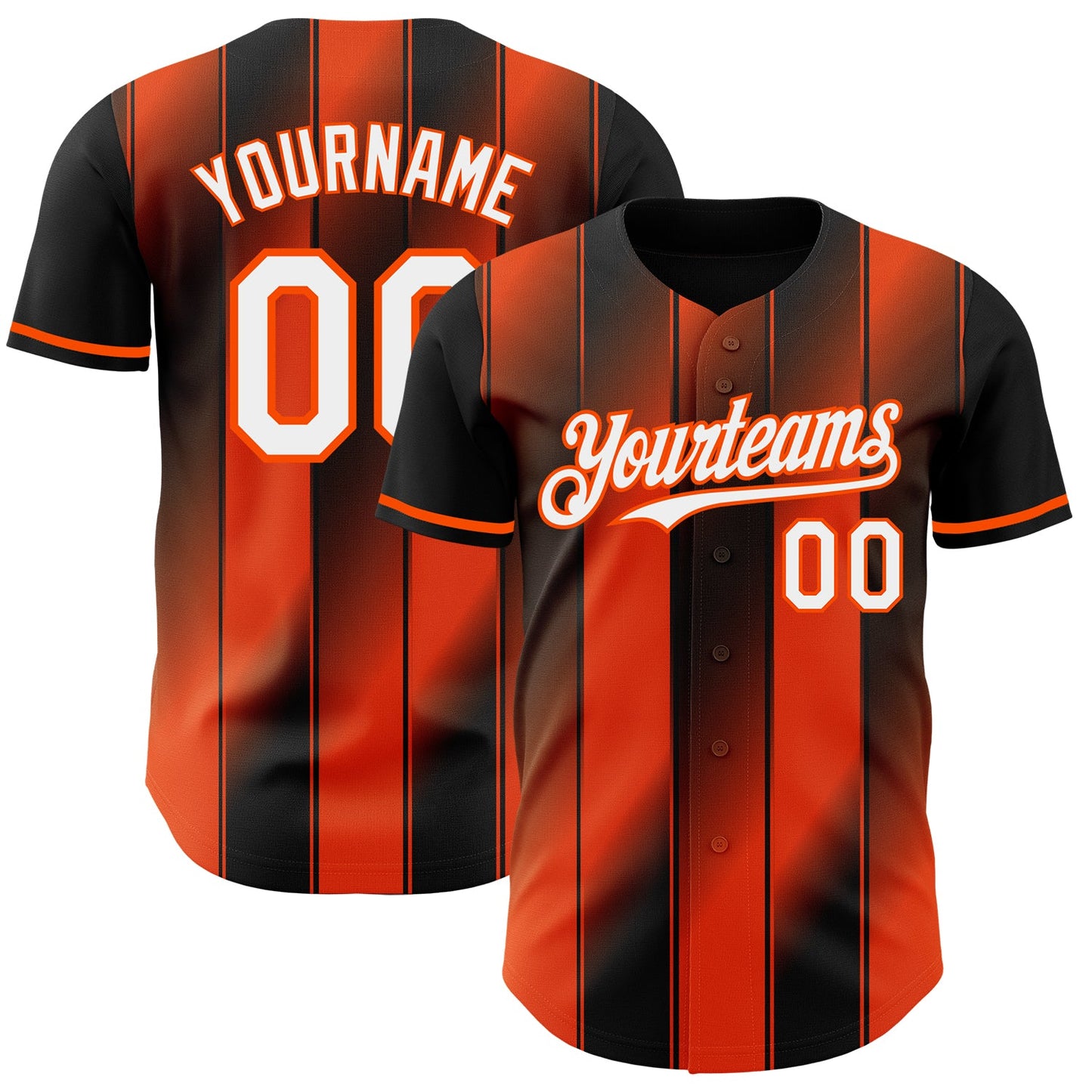 Custom Black White-Orange Gradient Classic Vertical Stripe Authentic Baseball Jersey - Main View