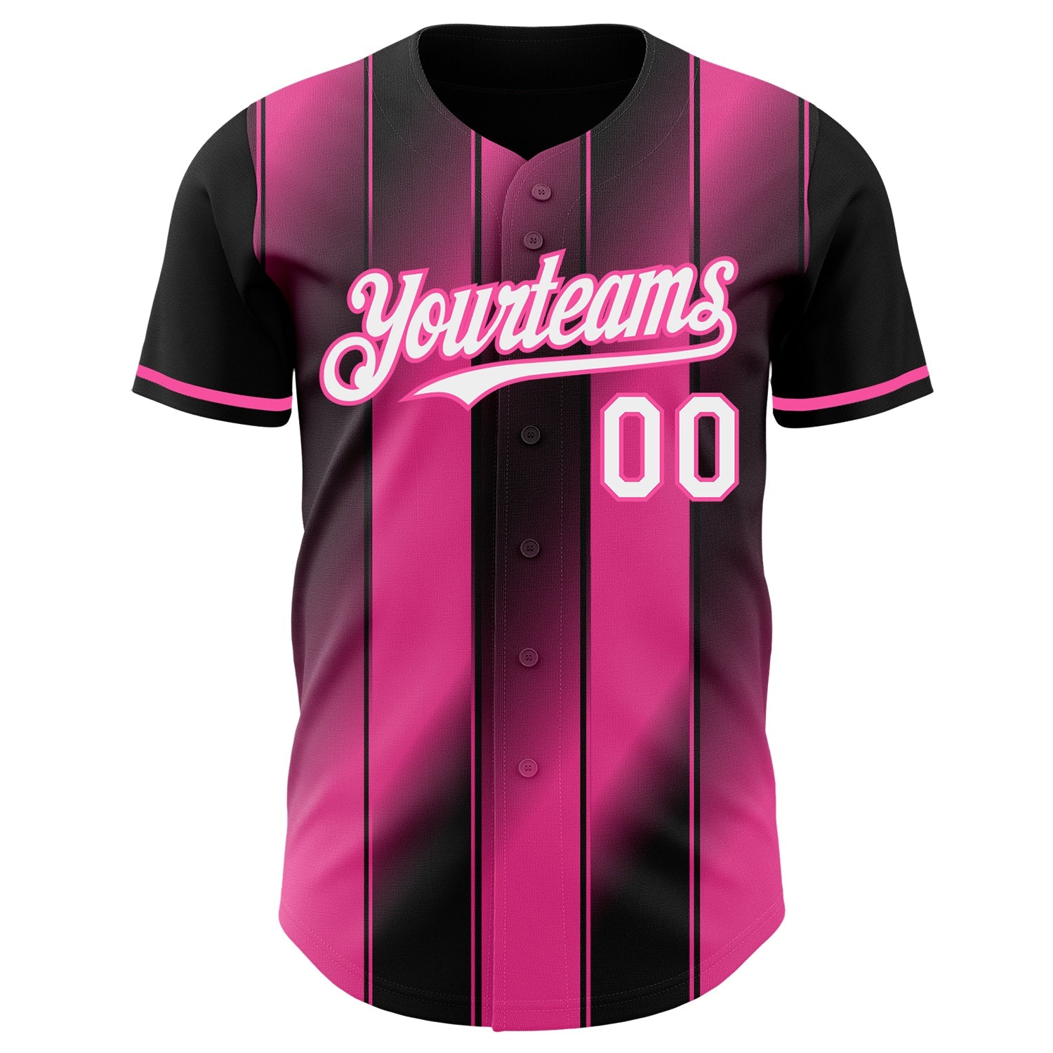 Custom Black White-Pink Gradient Classic Vertical Stripe Authentic Baseball Jersey view 2