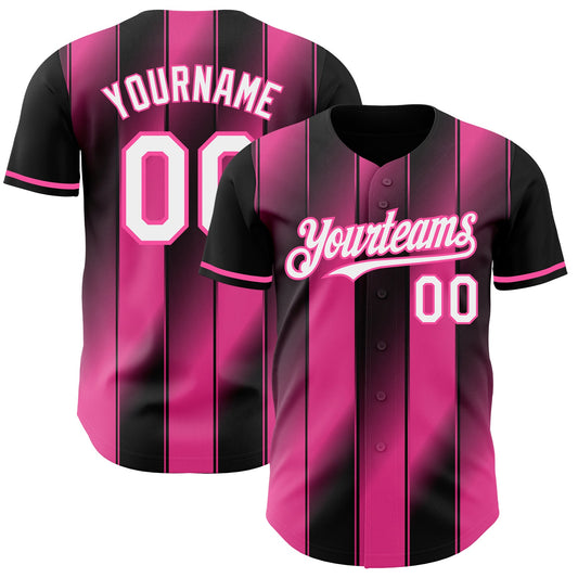Custom Black White-Pink Gradient Classic Vertical Stripe Authentic Baseball Jersey - Main View