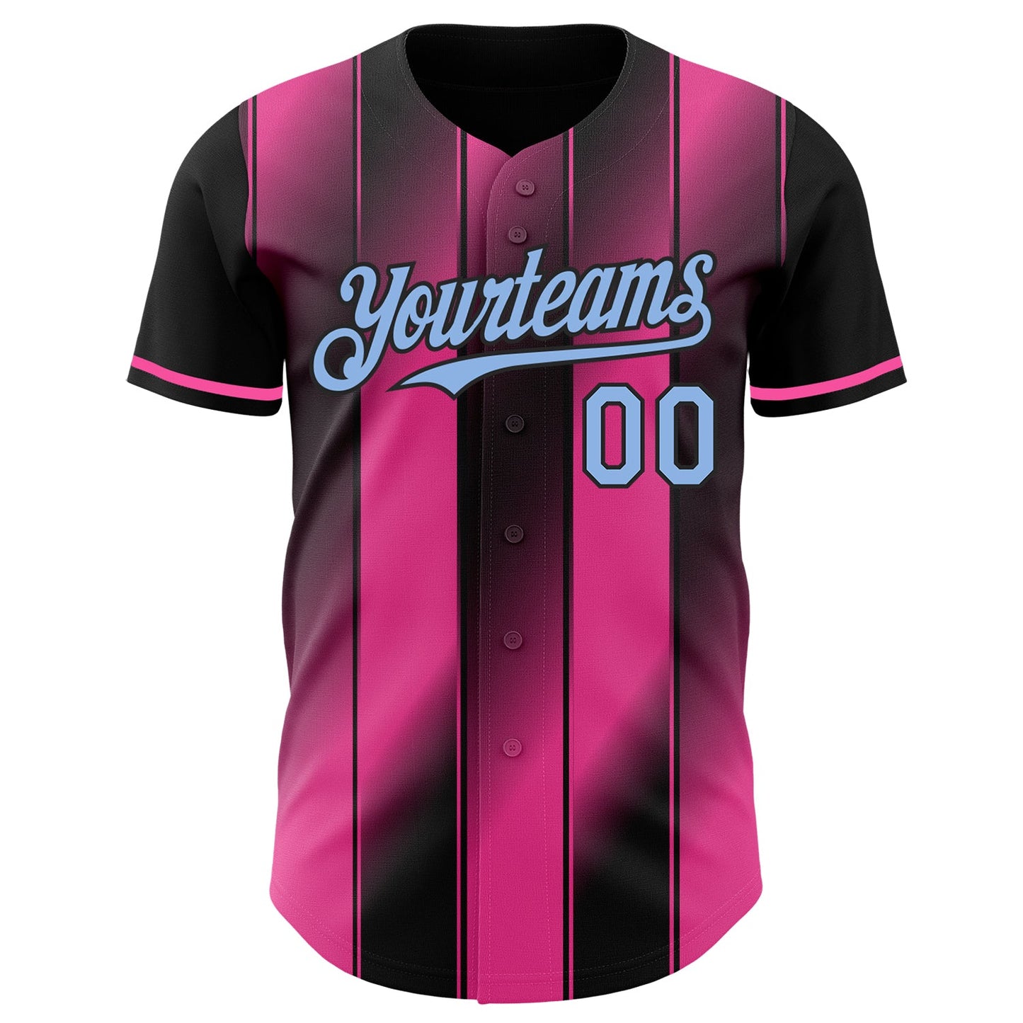 Custom Black Light Blue-Pink Gradient Classic Vertical Stripe Authentic Baseball Jersey view 2