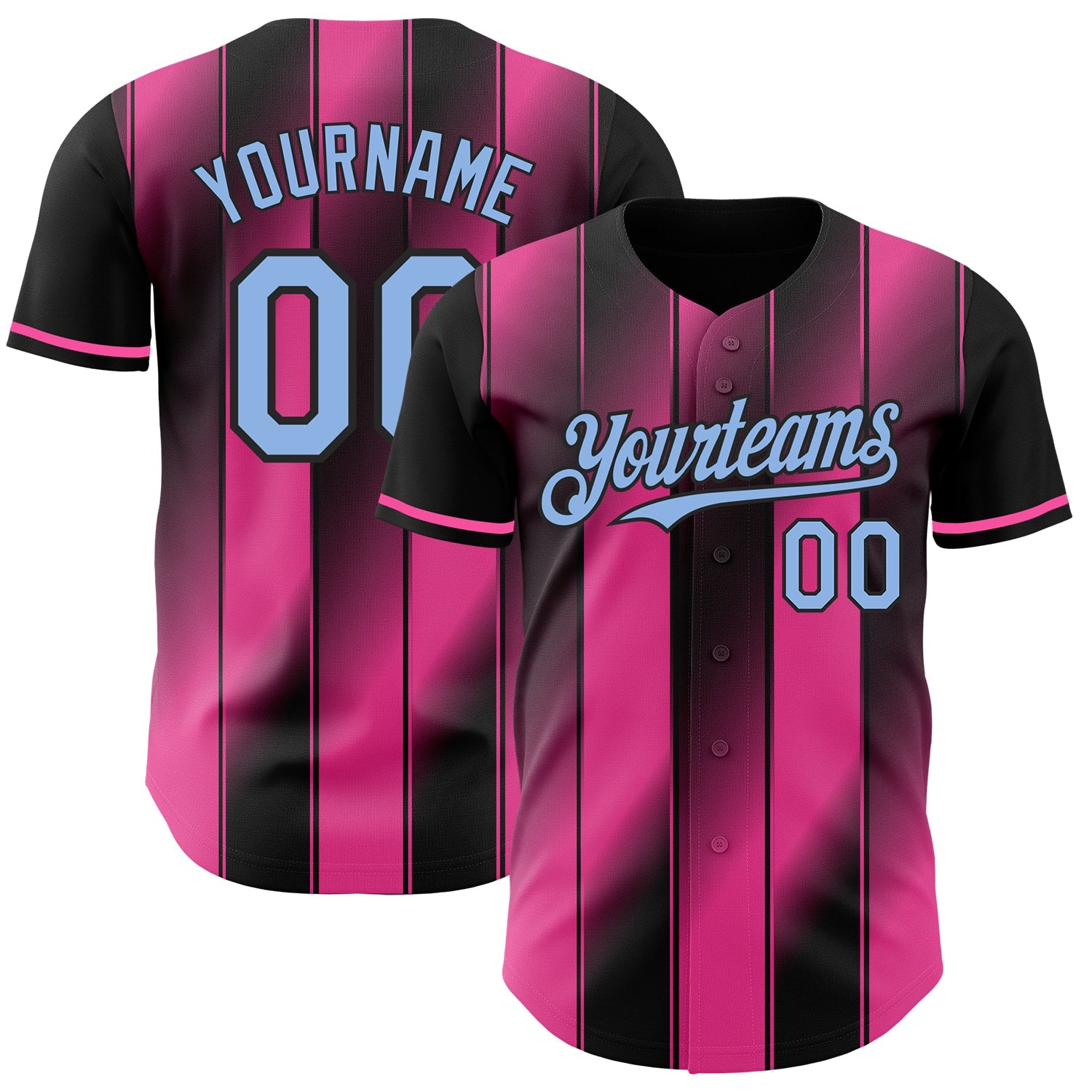 Custom Black Light Blue-Pink Gradient Classic Vertical Stripe Authentic Baseball Jersey - Main View