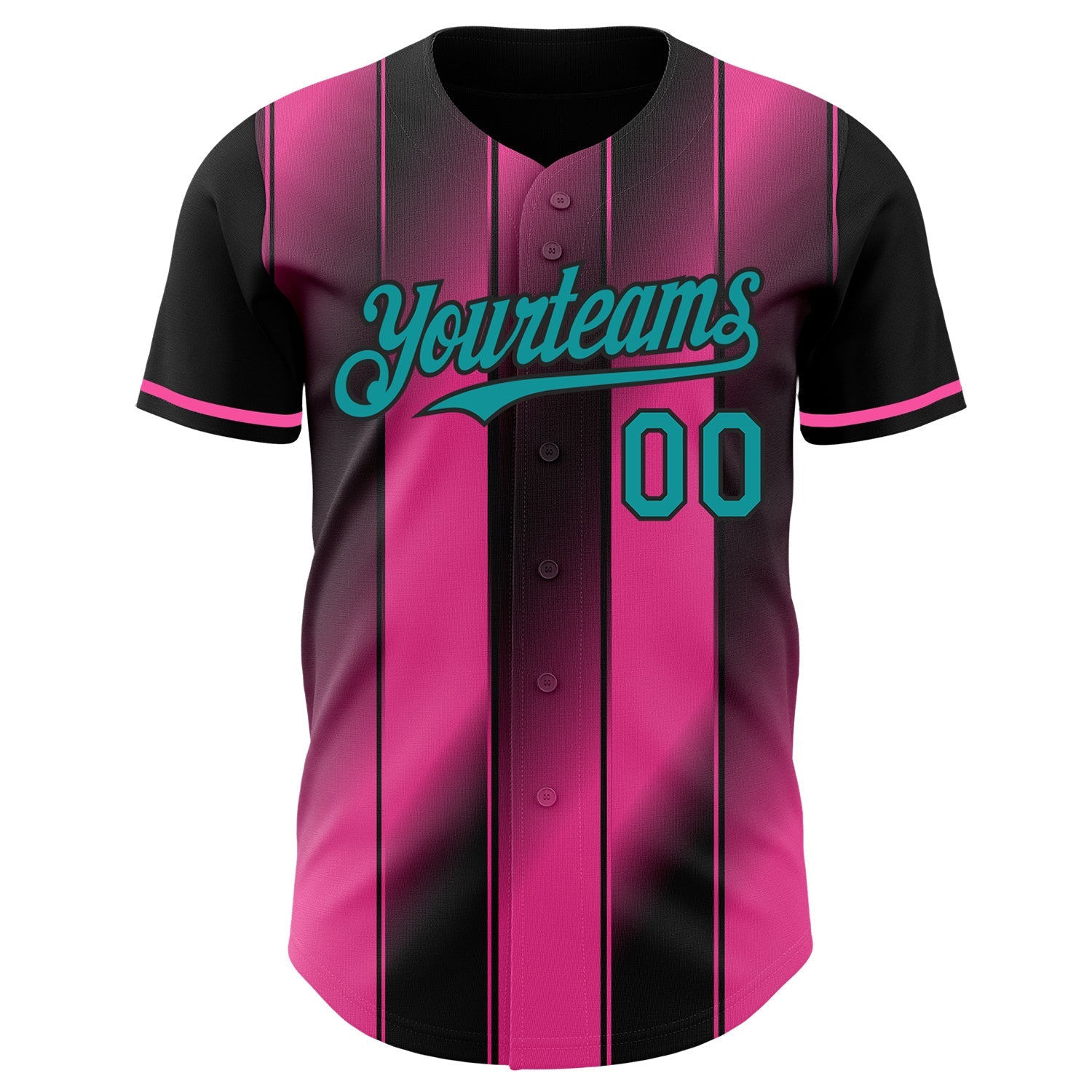 Custom Black Teal-Pink Gradient Classic Vertical Stripe Authentic Baseball Jersey view 2