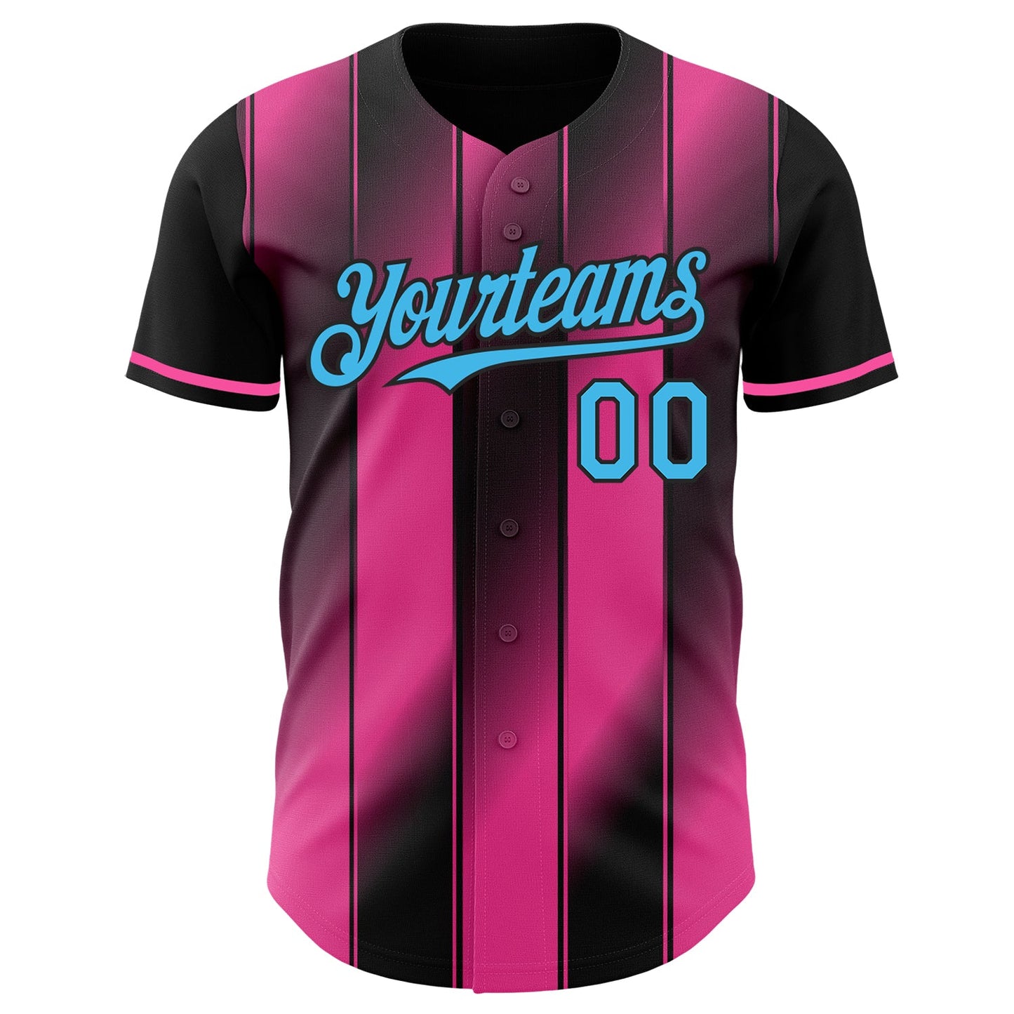 Custom Black Sky Blue-Pink Gradient Classic Vertical Stripe Authentic Baseball Jersey view 2