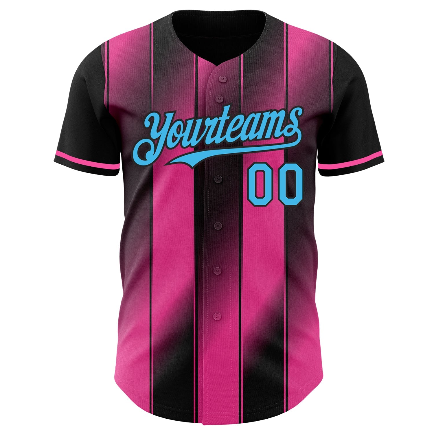 Custom Black Sky Blue-Pink Gradient Classic Vertical Stripe Authentic Baseball Jersey view 2