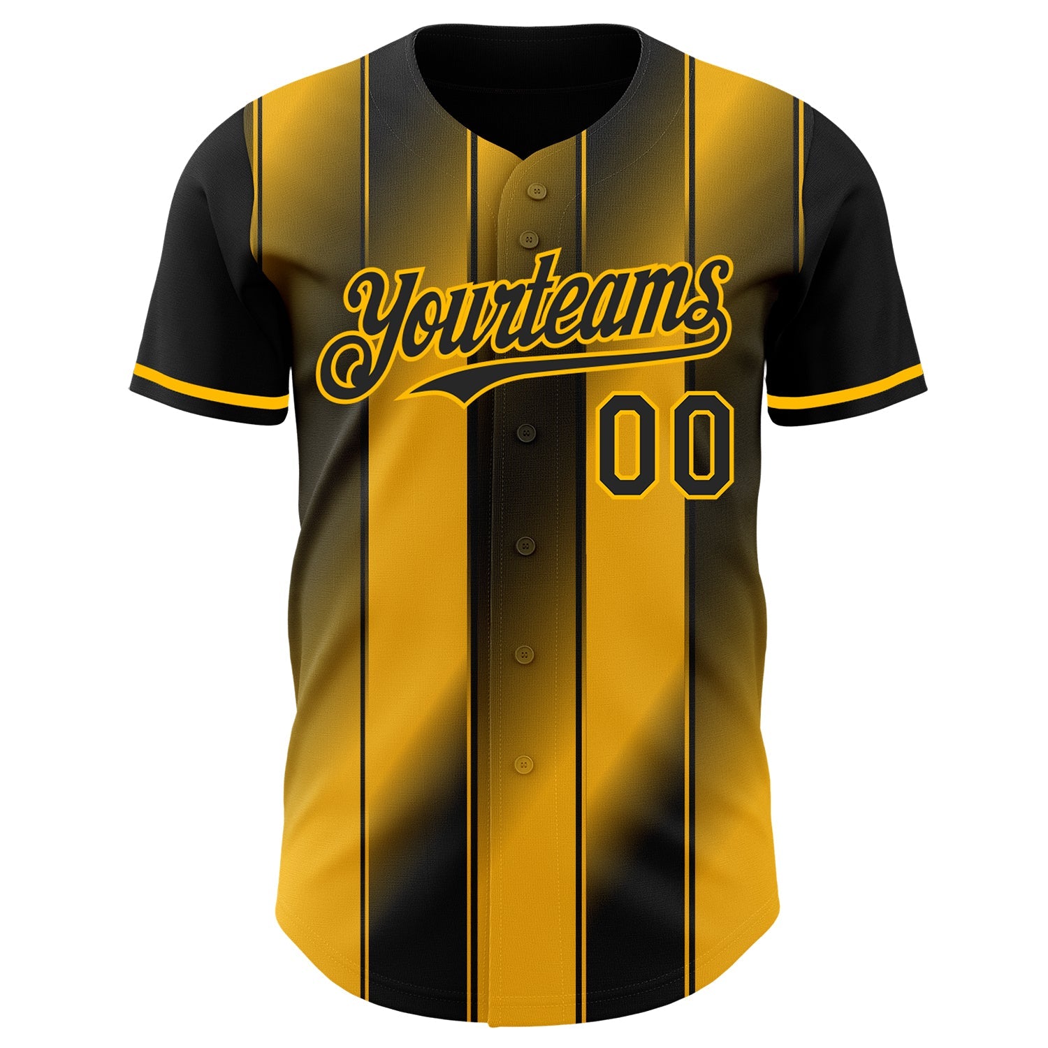 Custom Black-Gold Gradient Classic Vertical Stripe Authentic Baseball Jersey view 2