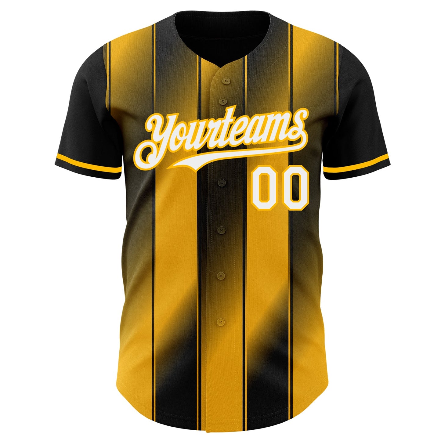 Custom Black White-Gold Gradient Classic Vertical Stripe Authentic Baseball Jersey view 2