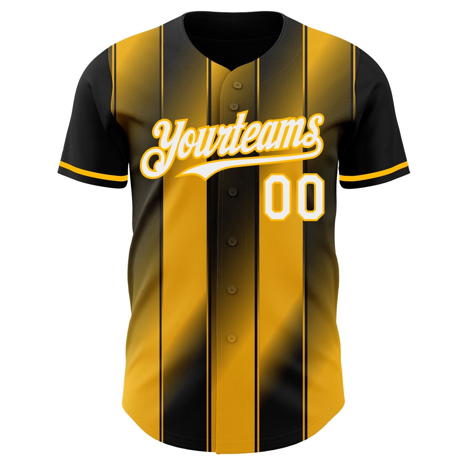 Custom Black White-Gold Gradient Classic Vertical Stripe Authentic Baseball Jersey view 2