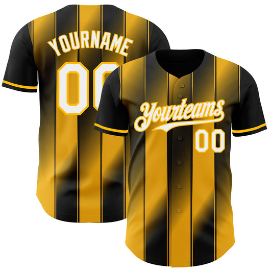 Custom Black White-Gold Gradient Classic Vertical Stripe Authentic Baseball Jersey - Main View