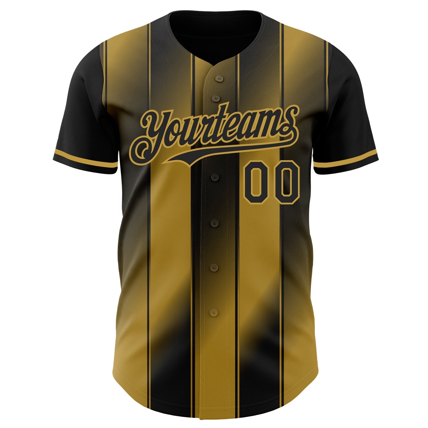 Custom Black-Old Gold Gradient Classic Vertical Stripe Authentic Baseball Jersey view 2