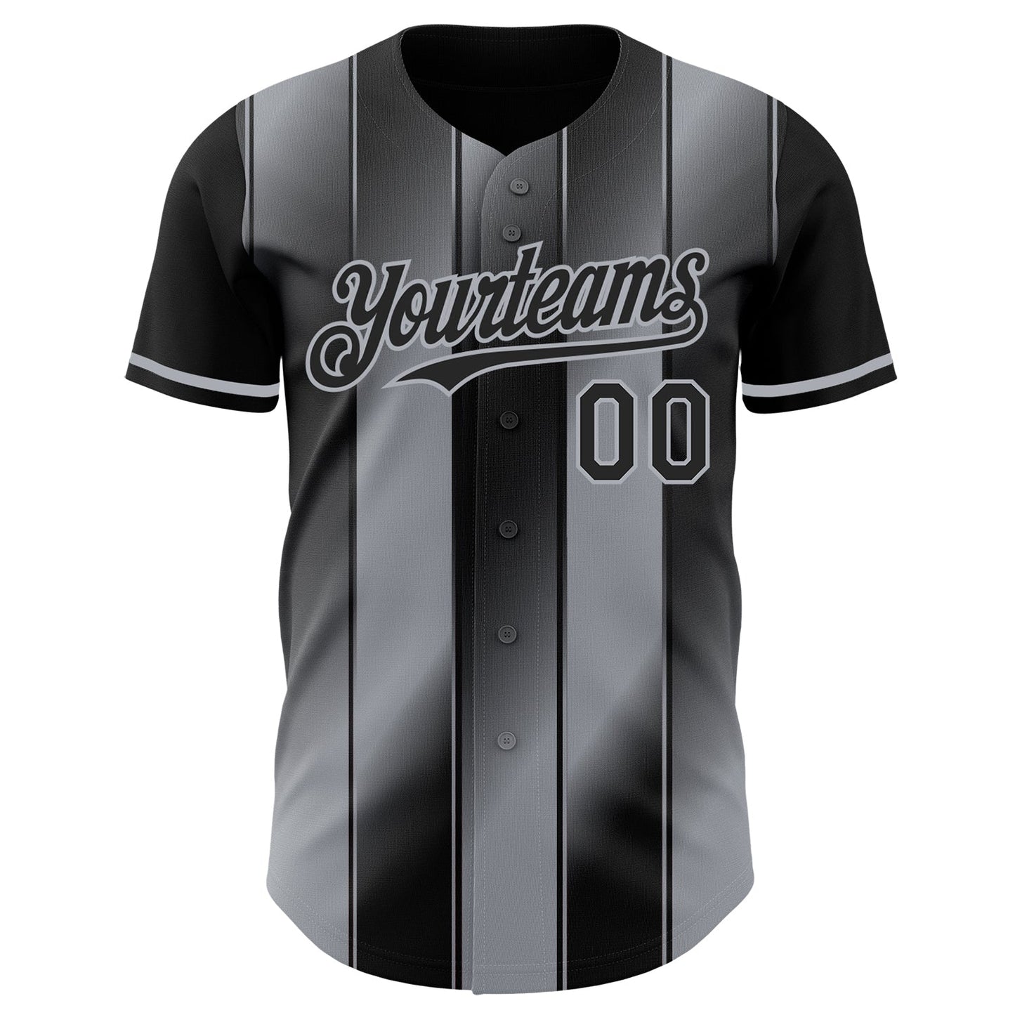 Custom Black-Gray Gradient Classic Vertical Stripe Authentic Baseball Jersey view 2