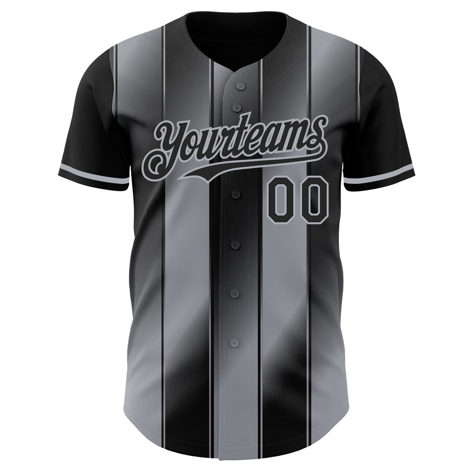 Custom Black-Gray Gradient Classic Vertical Stripe Authentic Baseball Jersey view 2