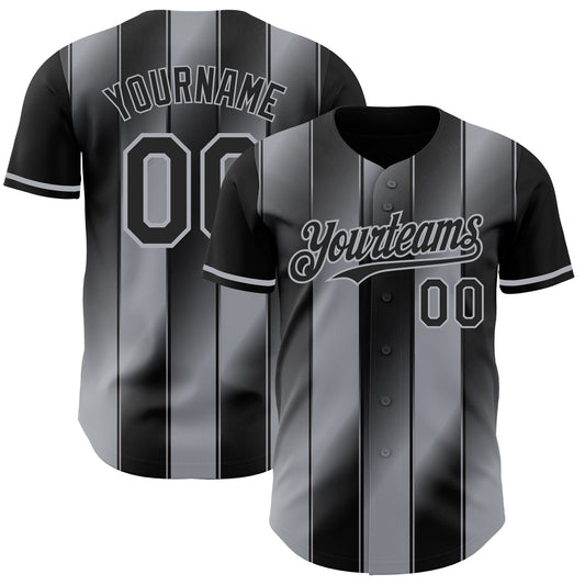Custom Black-Gray Gradient Classic Vertical Stripe Authentic Baseball Jersey - Main View