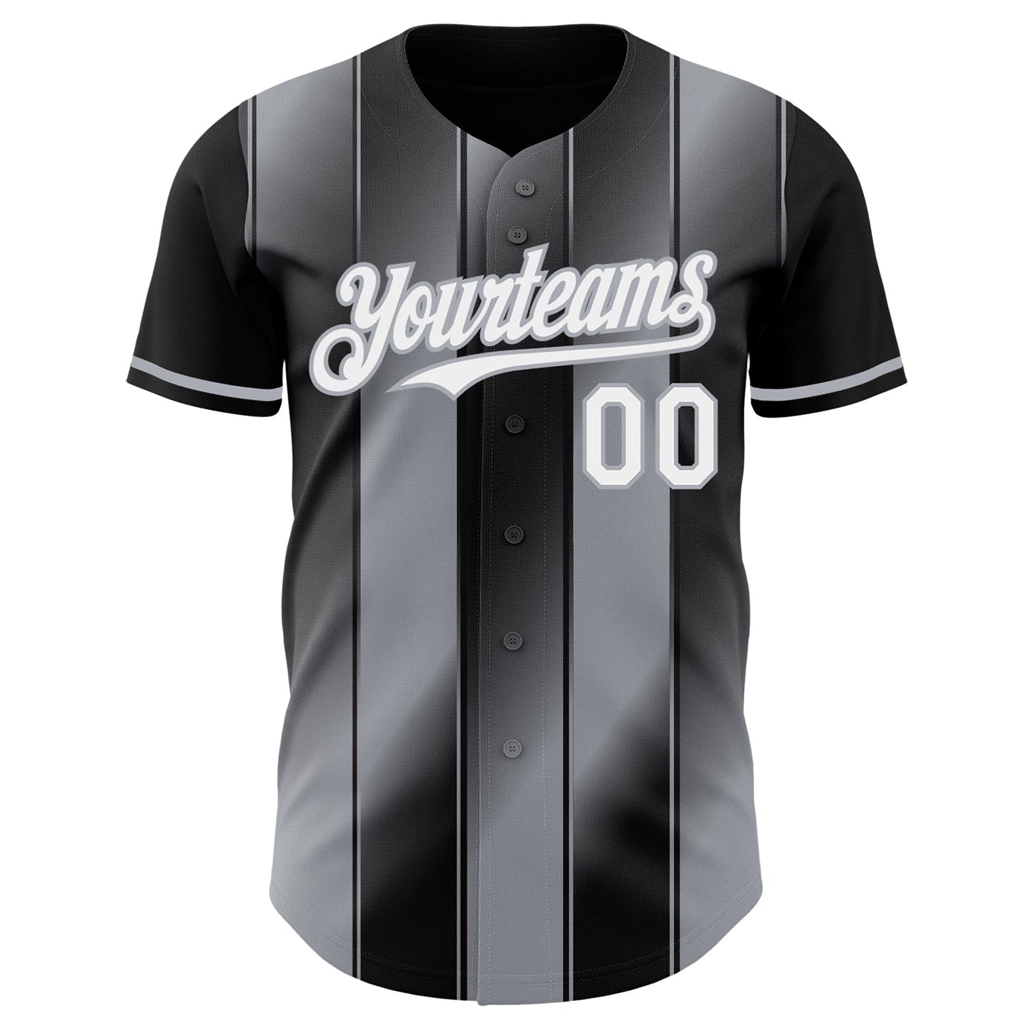 Custom Black White-Gray Gradient Classic Vertical Stripe Authentic Baseball Jersey view 2