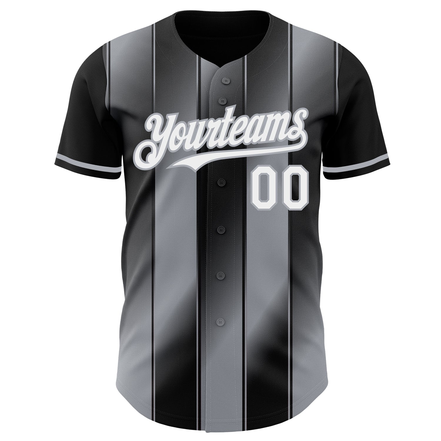 Custom Black White-Gray Gradient Classic Vertical Stripe Authentic Baseball Jersey view 2