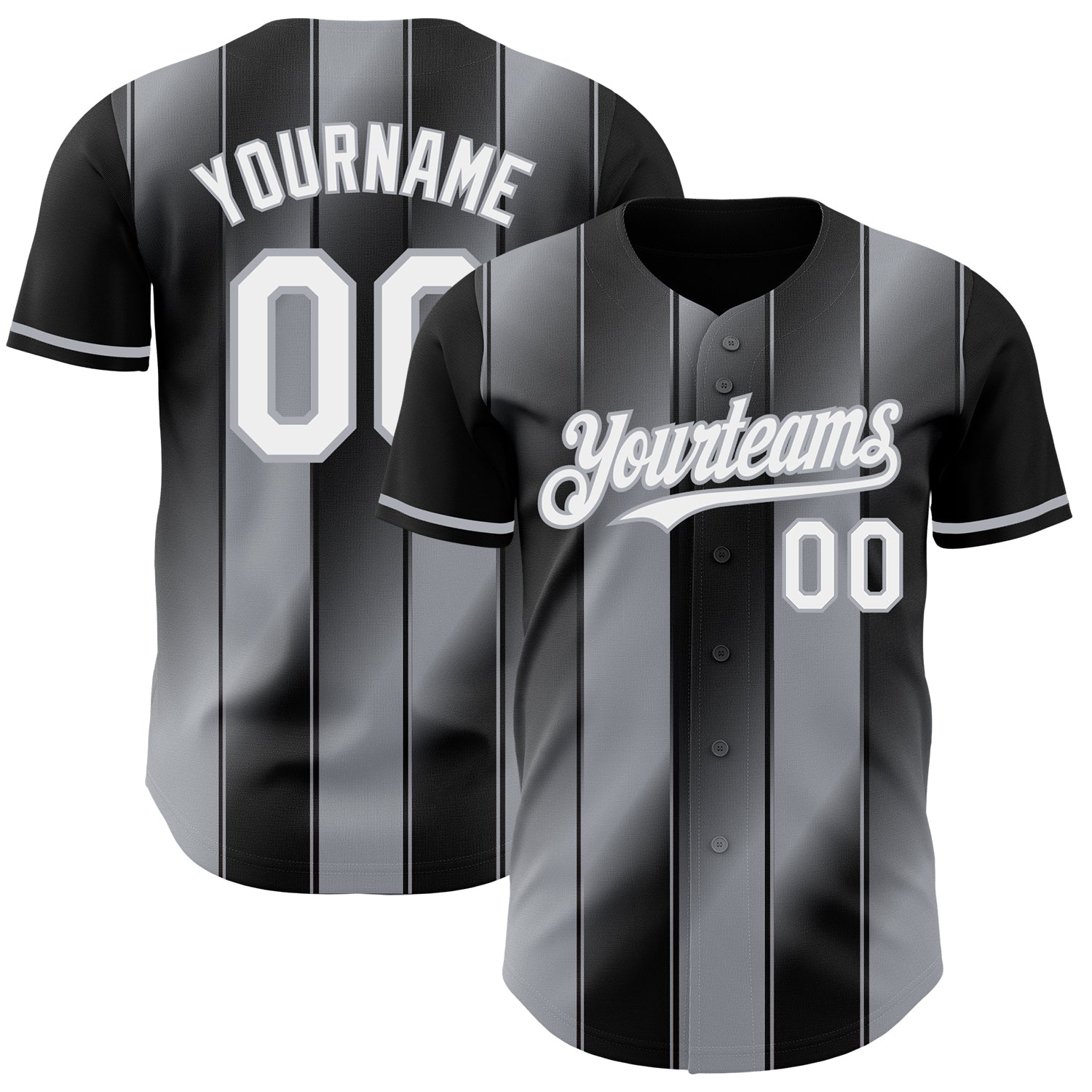 Custom Black White-Gray Gradient Classic Vertical Stripe Authentic Baseball Jersey - Main View