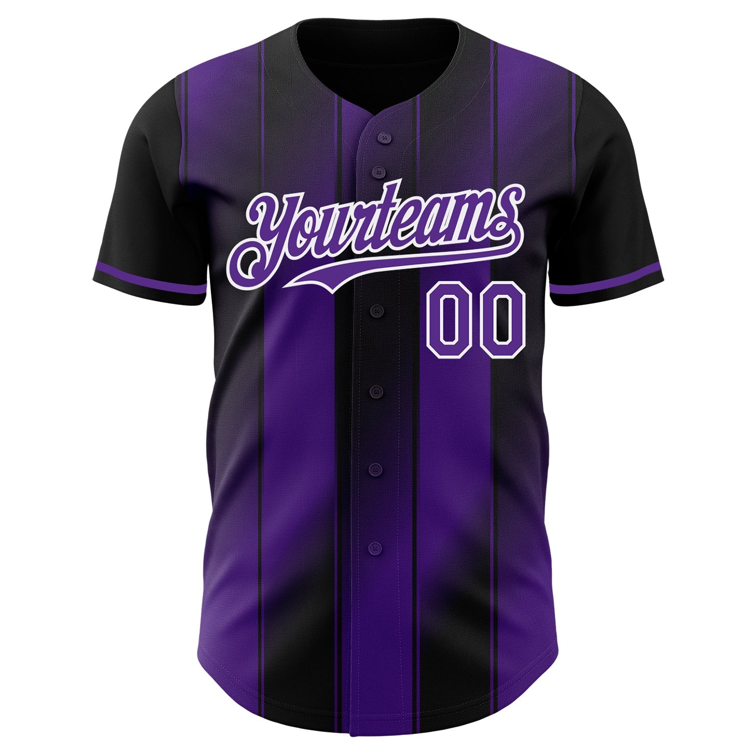 Custom Black Purple-White Gradient Classic Vertical Stripe Authentic Baseball Jersey view 2