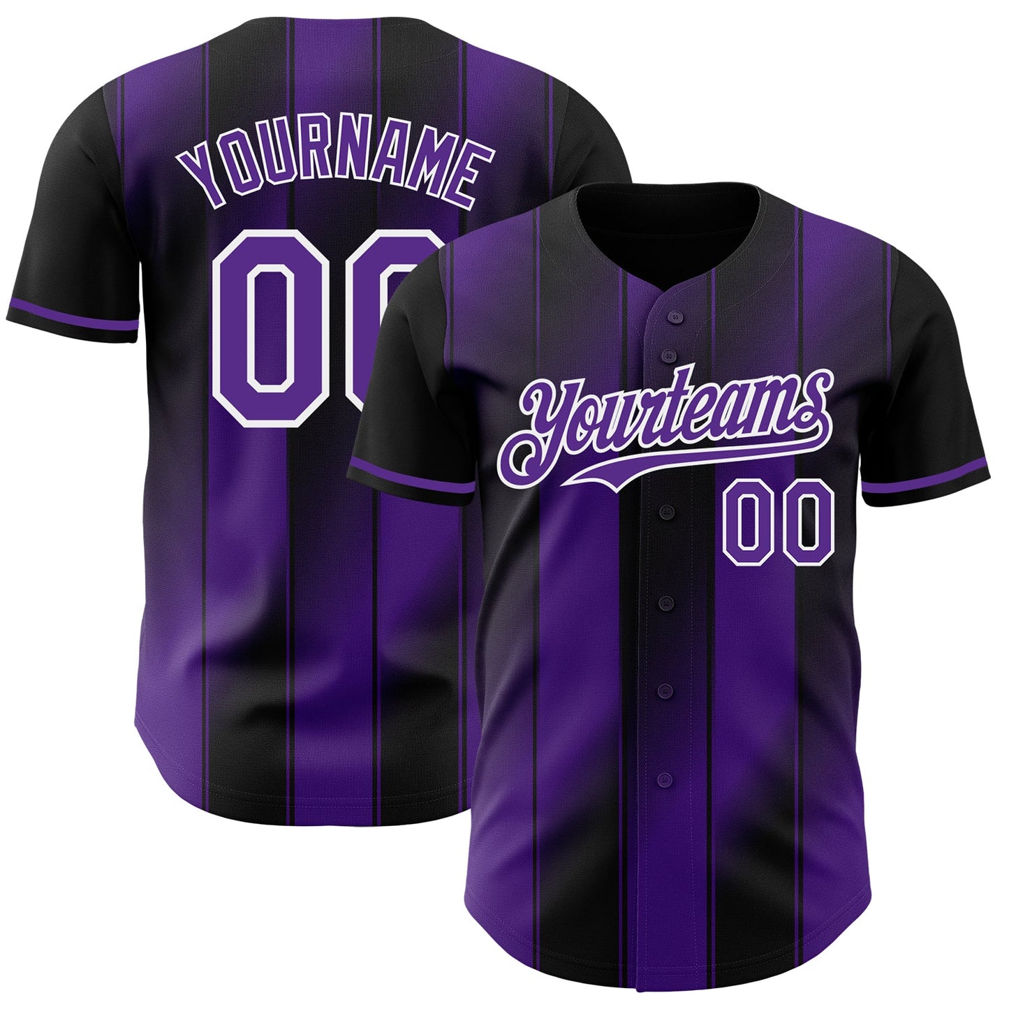 Custom Black Purple-White Gradient Classic Vertical Stripe Authentic Baseball Jersey - Main View