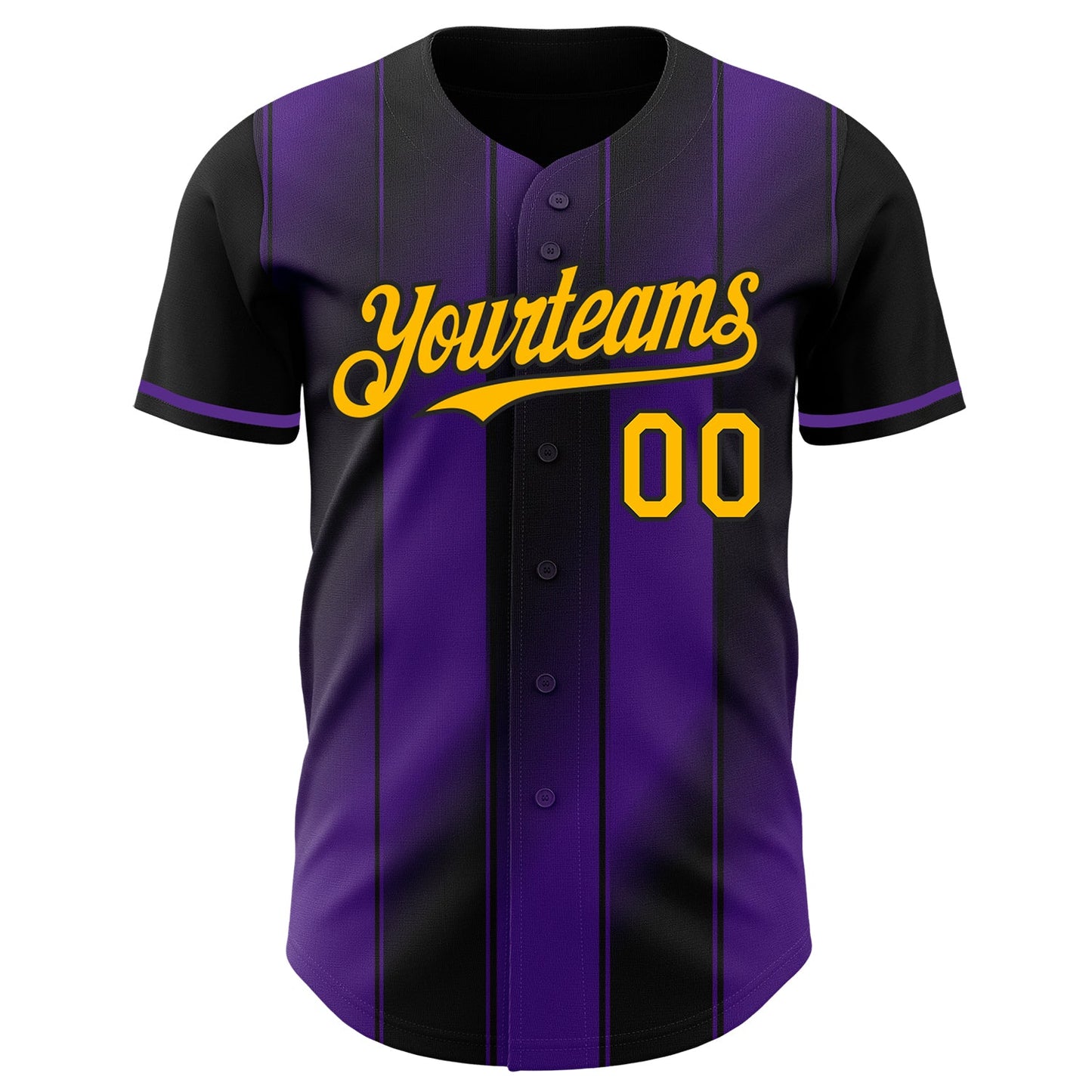 Custom Black Gold-Purple Gradient Classic Vertical Stripe Authentic Baseball Jersey view 2