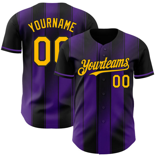 Custom Black Gold-Purple Gradient Classic Vertical Stripe Authentic Baseball Jersey - Main View
